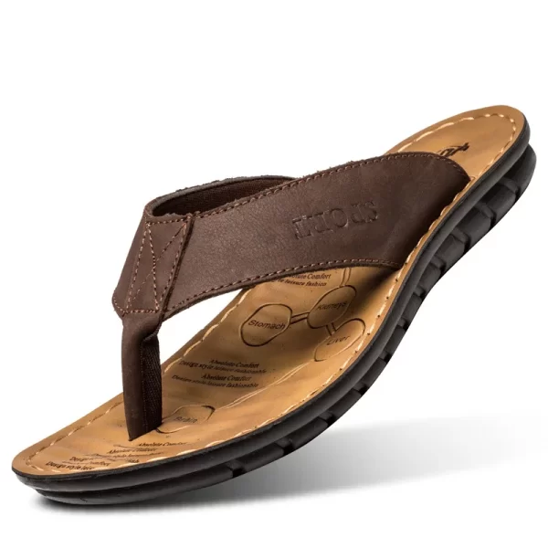 Men Flip-flop sandals cowhide beach shoes flip flops leather sandals men's casual summer shoes H600