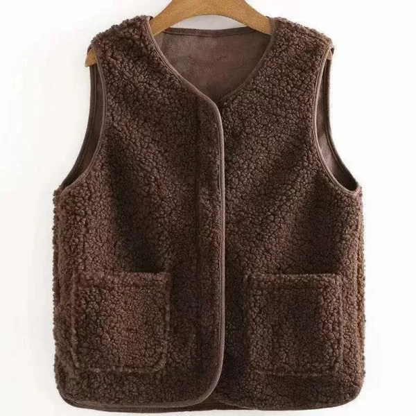 Fashionable Integrated Women's Vest Double Layer Flocking Vest Autumn/Winter Style Jacket Crew Neck Design For All Seasons