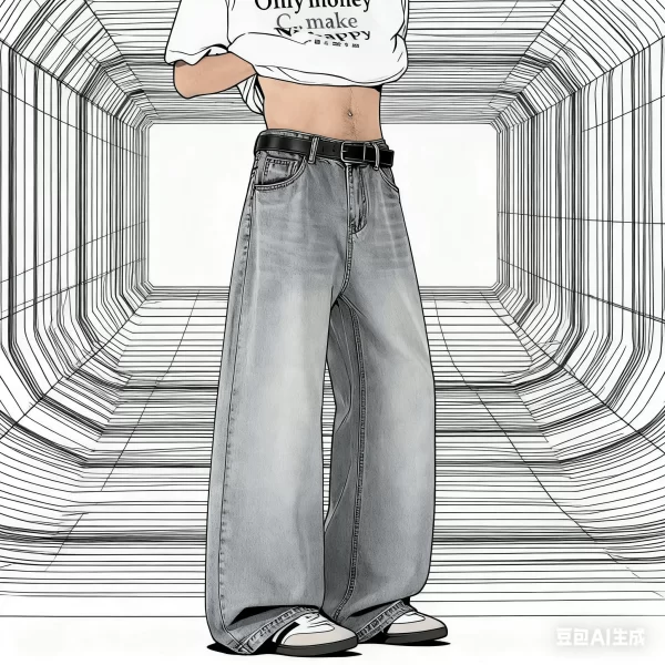 Men Floor Length Pant Jeans Denim Wide Leg Pants Loose Casual Straight Trousers High Waist Autumn Winter Curved Knife man jean