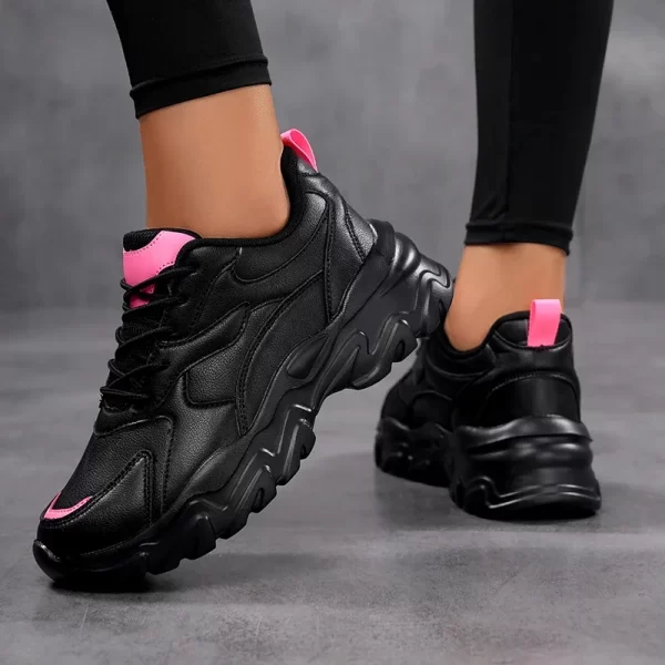 Moipheng Women Sneakers Casual Breathable Non-slipThick Soled Sports Shoes Round Toe Black Platform Sneakers Zapatos De Mujer