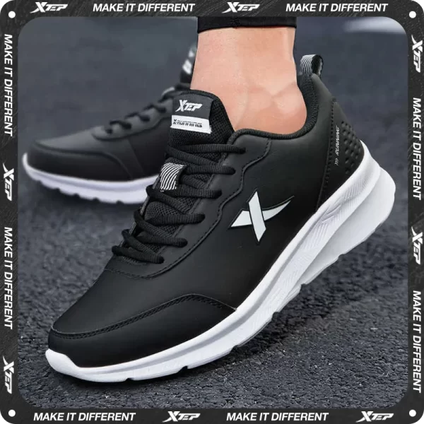 Xtep Running Shoes For Men 2024 Winter Leather Waterproof Sports Shoes Cushioning Wear-Resistant Jogging Sneakers 876419110051