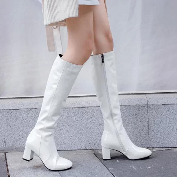 2025 Autumn/Winter New Boots Women's Middle Heel Women's Boots Lacquer Leather Tall Boots Long Boots Women's Shoes