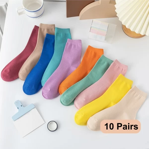 10 Pairs/Lot New Woman Cotton Socks Men Sock Solid Color Autumn Spring For Female's Soft Breathable Colorful Girl US 5-10