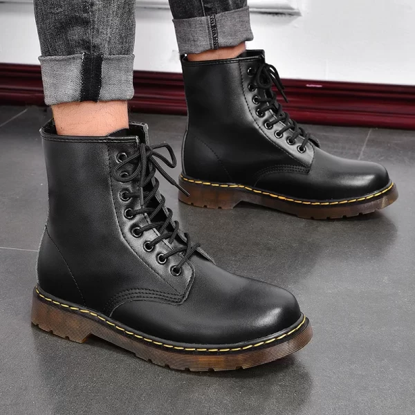 Men Genuine Leather Classic Six Hole Boots Fashion British Style Riding Short Ankle Boots Outdoor Boots Size 35-48 Women's Boot