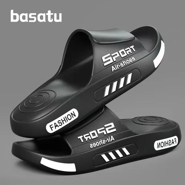 BASATU Fashion Men's Slippers PVC Soft Sole Non-slip Slides Casual Outdoor Beach Flip Flops Home Bathroom Sandal Couples Slipper