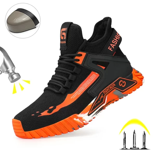 Steel Toe Anti-smash Anti-Puncture Safety Shoes Men Lightweight Slip Resistant Work Shoes Comfortable Breathable Work Boots Men