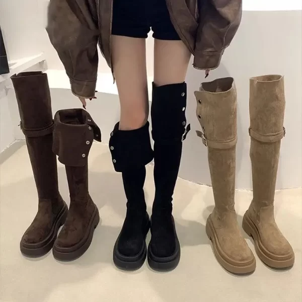Women's Long over Knee Boots Fall Winter New Velvet High Heel Thick Bottom Small Size Knight Boots Chinese Brand