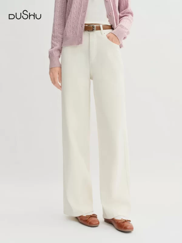 DUSHU 2025 Women's Straight Leg Jeans - High Waist Stretch Denim Pants Dual Fit for Apple & Pear Body Autumn Casual Trousers