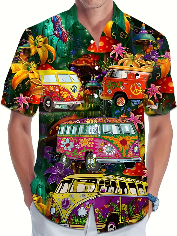 Hawaiian Print Car Pattern Men's Shirts Fashion Buttons Short-sleeved Lapel Hawaiian Shirts Men's Summer Short-sleeved Shirts
